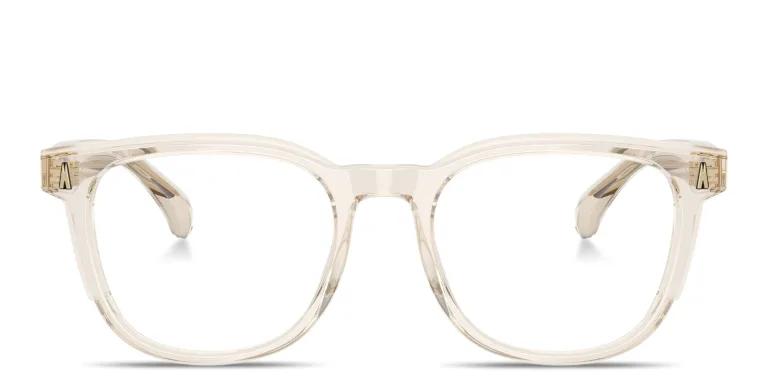 Shop Moncler Logo Signature Unisex Square Eyeglasses in Gold online.