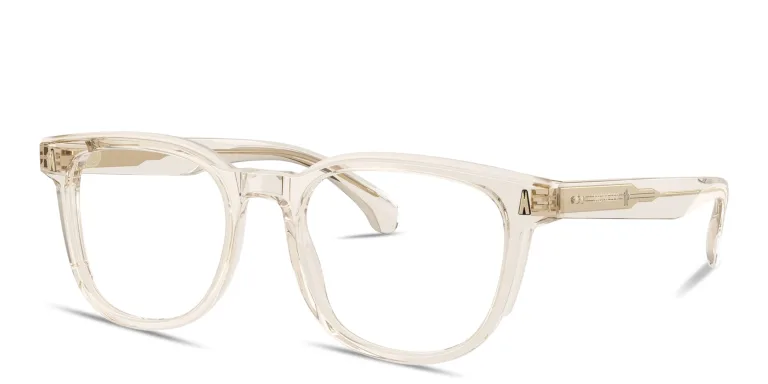 Shop Moncler Logo Signature Unisex Square Eyeglasses in Gold online.