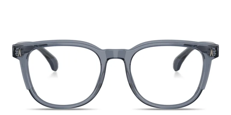 Shop Moncler Logo Signature Unisex Square Eyeglasses in Blue online.