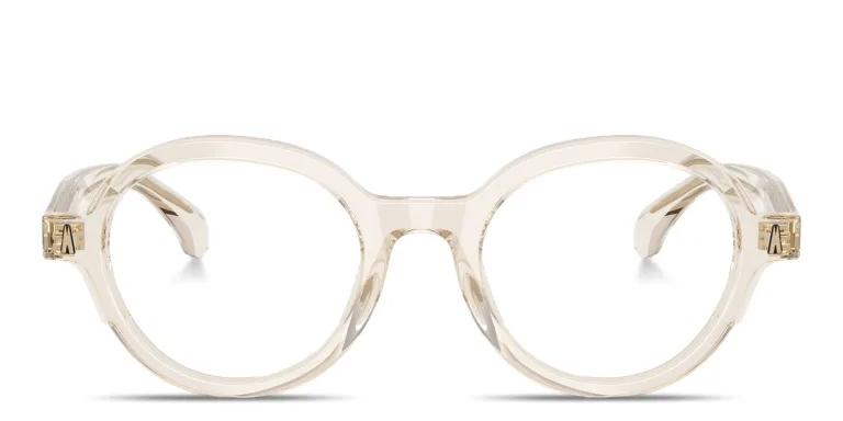 Shop Moncler Logo Signature Unisex Round Eyeglasses in Gold online.