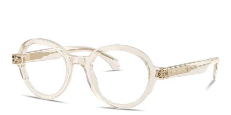 Shop Moncler Logo Signature Unisex Round Eyeglasses in Gold online.