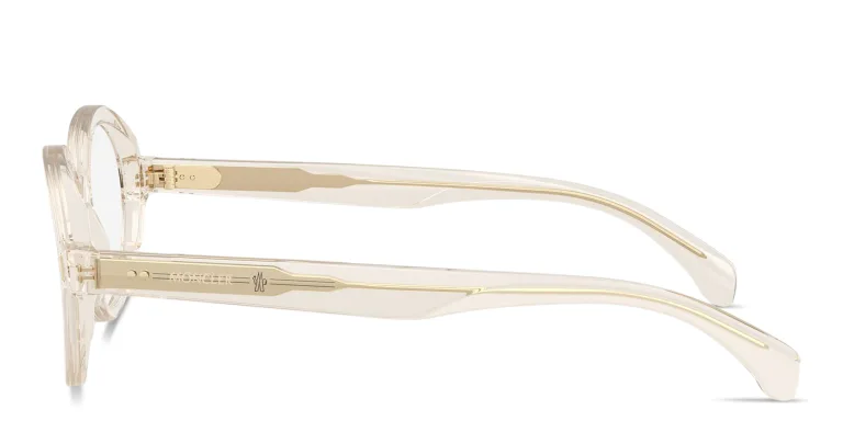 Shop Moncler Logo Signature Unisex Round Eyeglasses in Gold online.