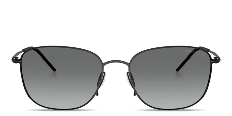 Shop GIORGIO ARMANI Engraved Logo Square Sunglasses in Black online.