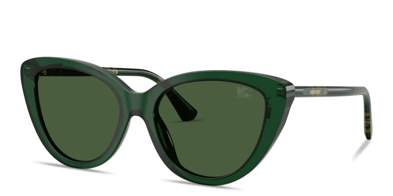 Shop BURBERRY Logo Lettering Cat-Eye Sunglasses in Green online.