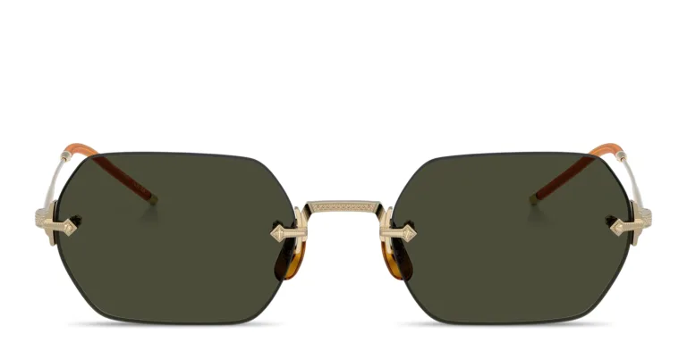 Shop OLIVER PEOPLES TK-13 Unisex Rimless Irregular Sunglasses in Gold online.