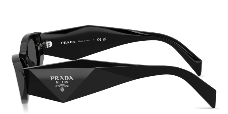 Shop PRADA Logo Signature Oval Sunglasses in Black online.