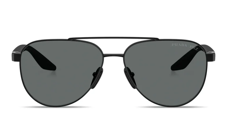 Shop Prada Linea Rossa Logo Signature Aviator Sunglasses in Black online.