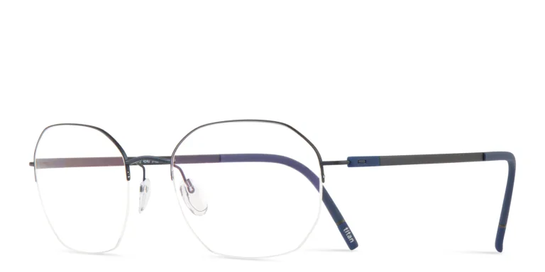 Shop Silhouette Dynamic Dawn Unisex Half-Rim Irregular Eyeglasses in Blue online.