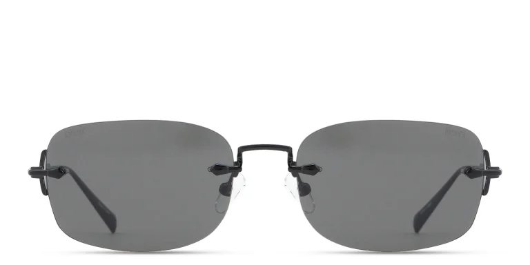 Shop EYE'M Rimless Rectangle Sunglasses in Black online.