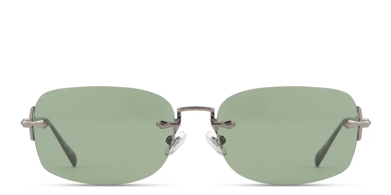 Shop EYE'M Rimless Rectangle Sunglasses in Gunmetal online.
