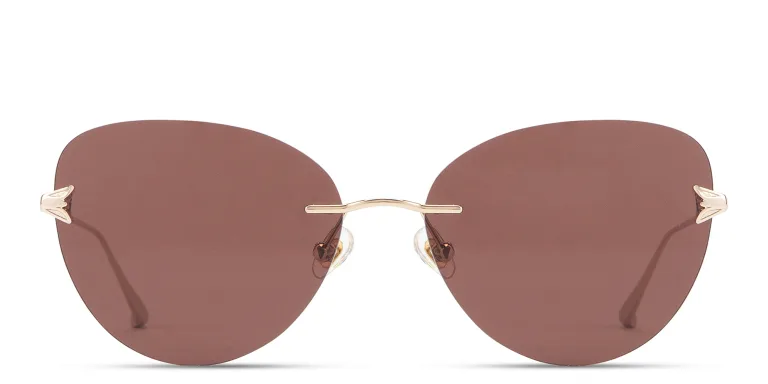Shop EYE'M Rimless Cat-Eye Sunglasses in Gold online.