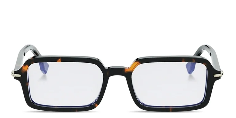 Shop FENDI Selleria Rectangle Sunglasses With Blue Light Lenses in Havana online.