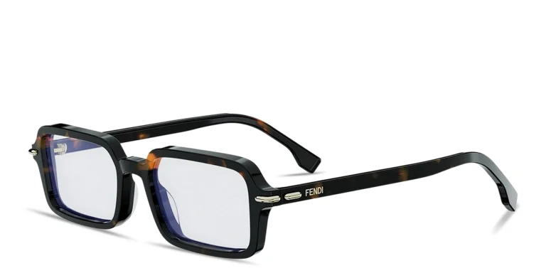 Shop FENDI Selleria Rectangle Sunglasses With Blue Light Lenses in Havana online.