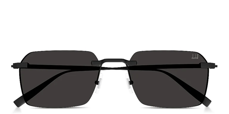 Shop Dunhill Rollagas Titanium Rimless Rectangle Sunglasses in Black online.