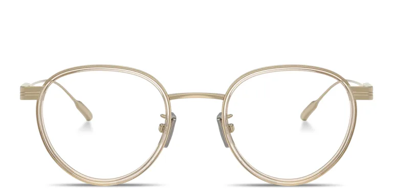 Shop Moncler Logo Unisex Panthos Eyeglasses in Gold online.