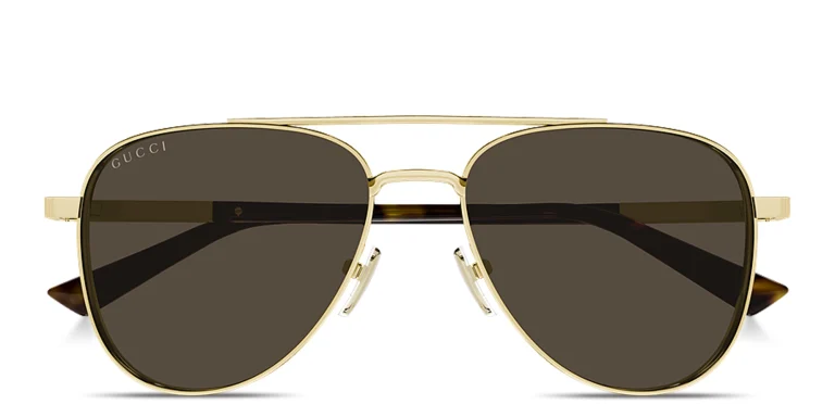 Shop GUCCI Web Aviator Sunglasses in Gold online.