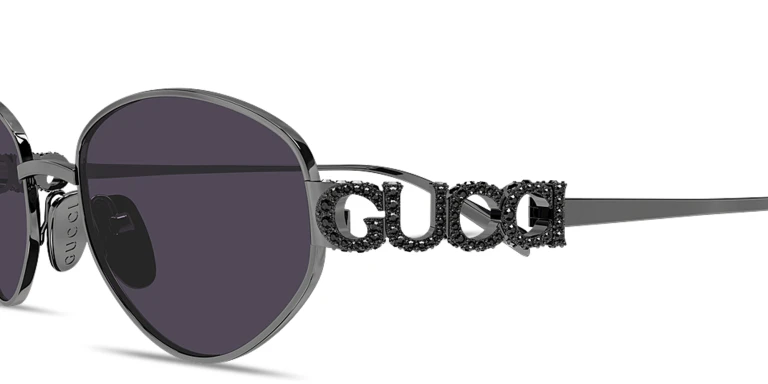 Shop GUCCI Logo Signature Irregular Sunglasses in Silver online.