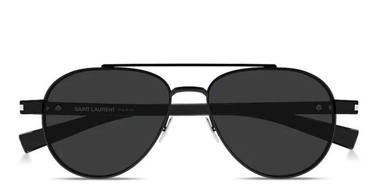 Shop SAINT LAURENT Engraved Logo Aviator Sunglasses in Black online.