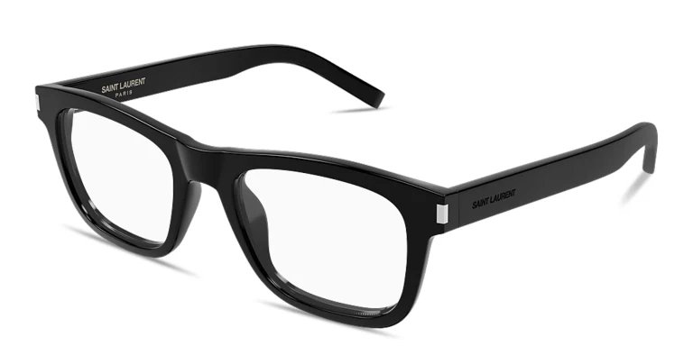 Shop SAINT LAURENT Logo Signature Unisex Rectangle Eyeglasses in Black online.