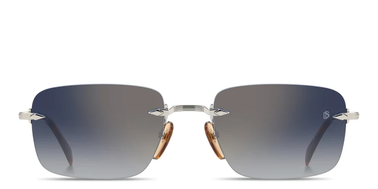 Shop DAVID BECKHAM Curator Collection Rimless Rectangle Sunglasses in Silver online.