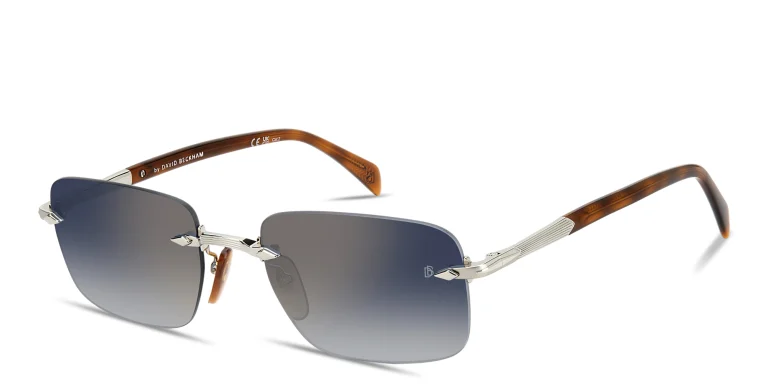Shop DAVID BECKHAM Curator Collection Rimless Rectangle Sunglasses in Silver online.
