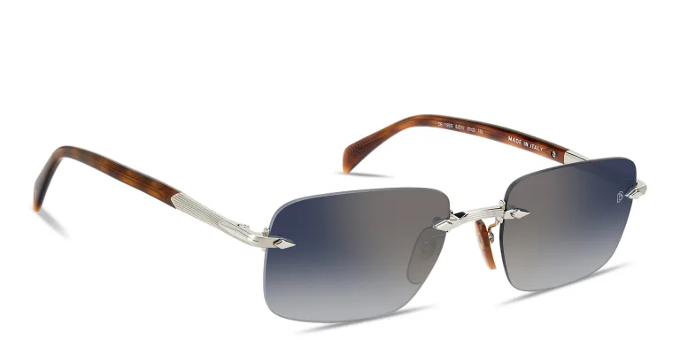 Shop DAVID BECKHAM Curator Collection Rimless Rectangle Sunglasses in Silver online.