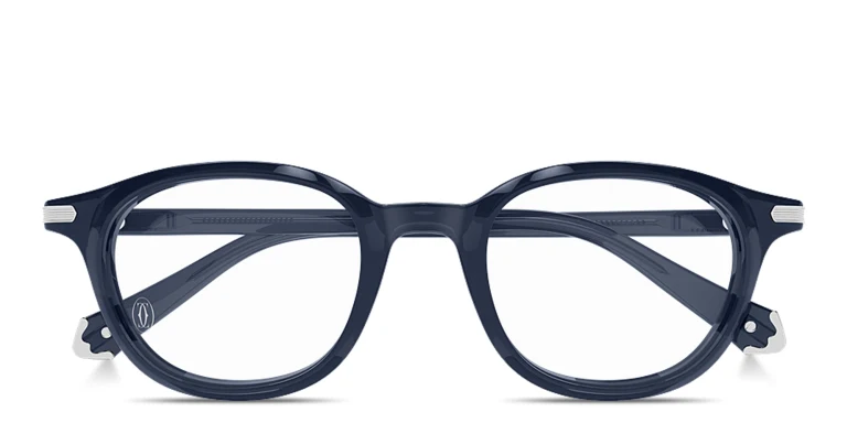 Shop Cartier Premiere de Cartier Unisex Round Eyeglasses in Blue online.