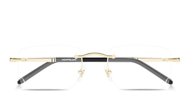 Shop MONTBLANC Meisterstück Rimless Rectangle Eyeglasses in Gold online.