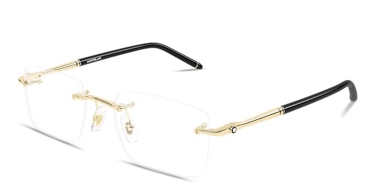 Shop MONTBLANC Meisterstück Rimless Rectangle Eyeglasses in Gold online.