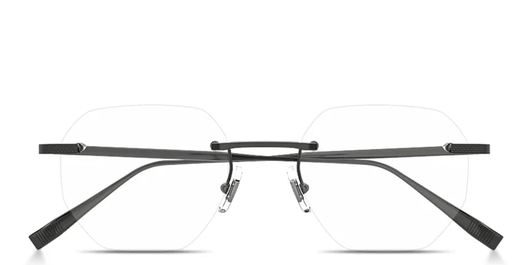Shop Dunhill Engraved Logo Rimless Irregular Eyeglasses in Silver online.