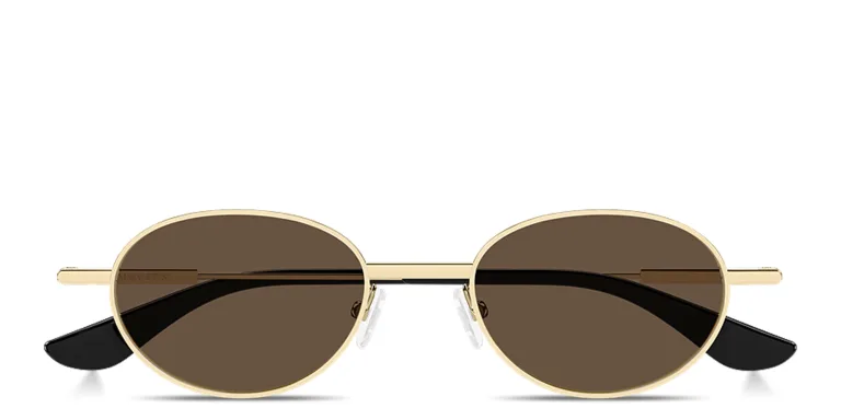 Shop Alexander McQueen Metal T-Bar Unisex Oval Sunglasses in Gold online.