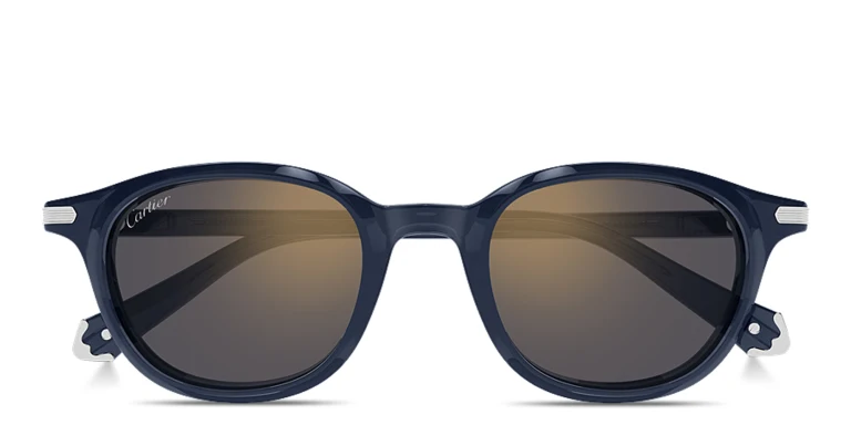 Shop Cartier Première de Cartier Unisex Round Sunglasses in Blue online.
