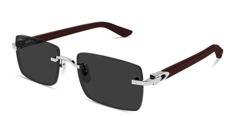 Shop Cartier Signature C de Cartier Rimless Rectangle Sunglasses in Silver online.