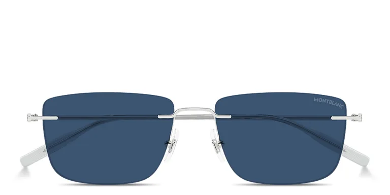 Shop MONTBLANC Snowcap Rimless Rectangle Sunglasses in Silver online.