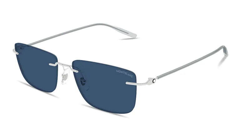 Shop MONTBLANC Snowcap Rimless Rectangle Sunglasses in Silver online.