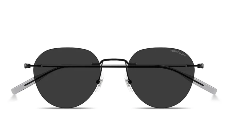 Shop MONTBLANC Snowcap Rimless Panthos Sunglasses in Black online.