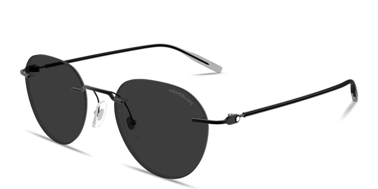 Shop MONTBLANC Snowcap Rimless Panthos Sunglasses in Black online.