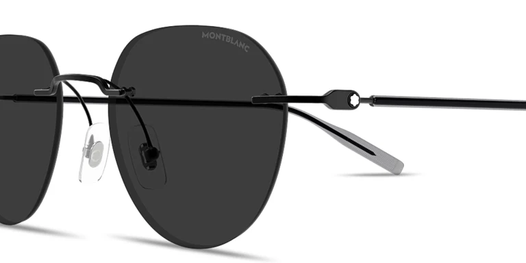Shop MONTBLANC Snowcap Rimless Panthos Sunglasses in Black online.