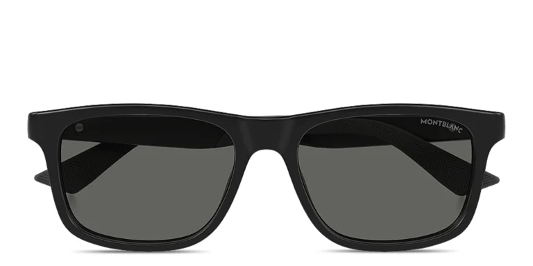 Shop MONTBLANC Snowcap Rectangle Sunglasses in Black online.