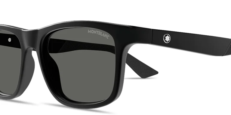 Shop MONTBLANC Snowcap Rectangle Sunglasses in Black online.