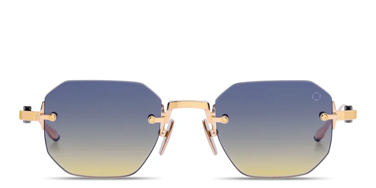 Shop AKONI Juno-One Unisex Rimless Irregular Sunglasses in Gold online.