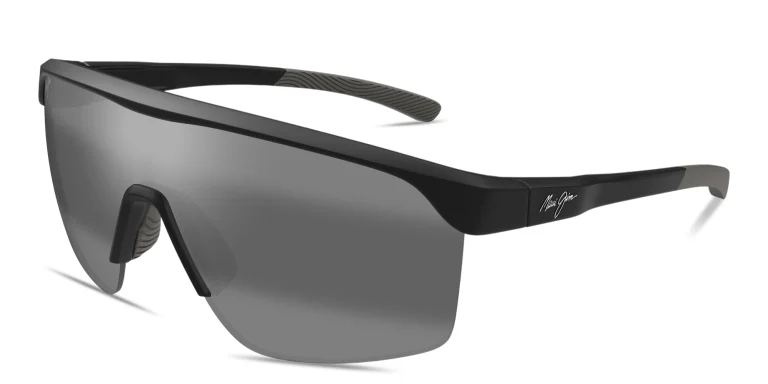 Shop Maui Jim Pāluna Unisex Half-Rim Wide Mask Sunglasses in Black online.