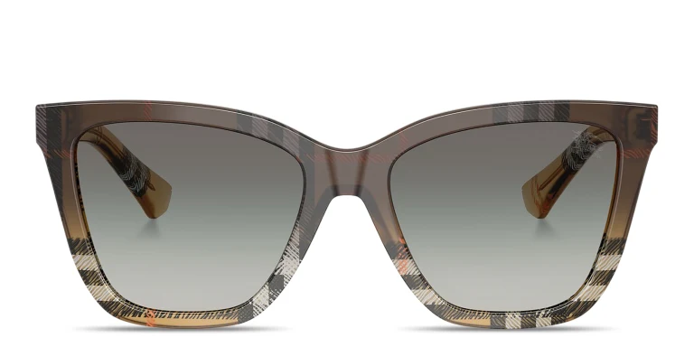 Shop BURBERRY Check Square Sunglasses in Brown online.