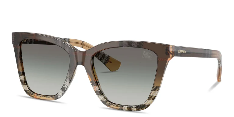 Shop BURBERRY Check Square Sunglasses in Brown online.