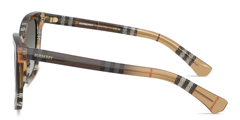 Shop BURBERRY Check Square Sunglasses in Brown online.