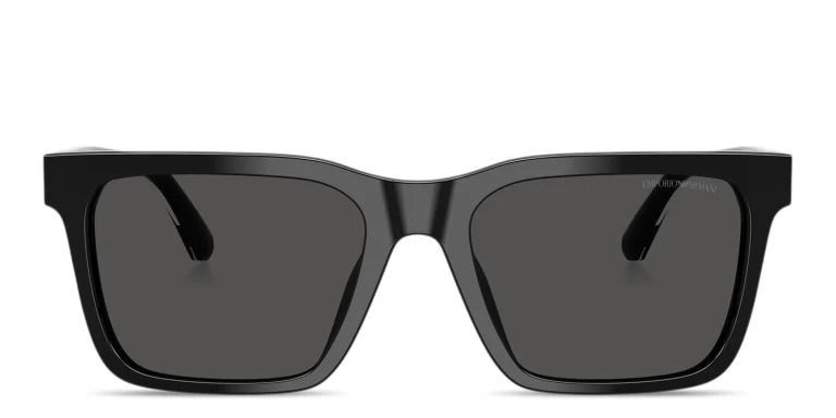 Shop Emporio Armani Logo Signature Square Sunglasses in Black online.