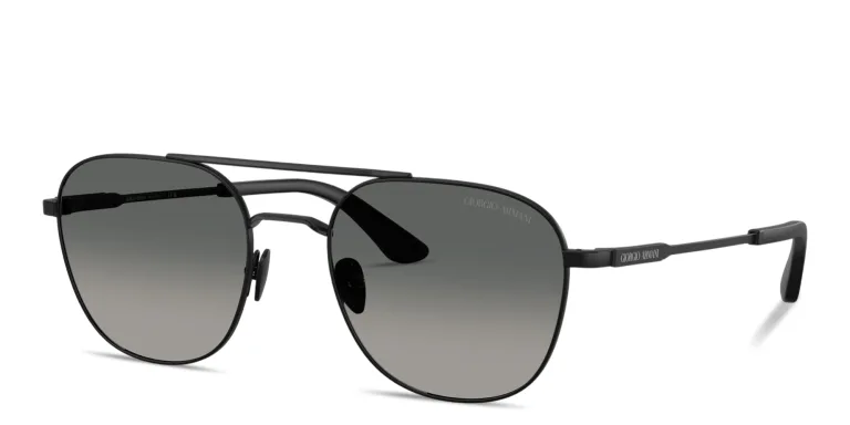 Shop GIORGIO ARMANI Engraved Logo Rectangle Sunglasses in Gunmetal online.