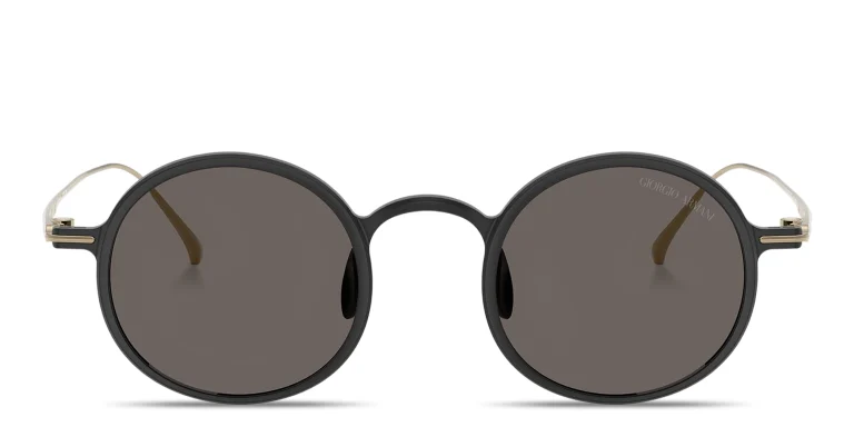 Shop GIORGIO ARMANI Logo Lettering Panthos Sunglasses in Black online.