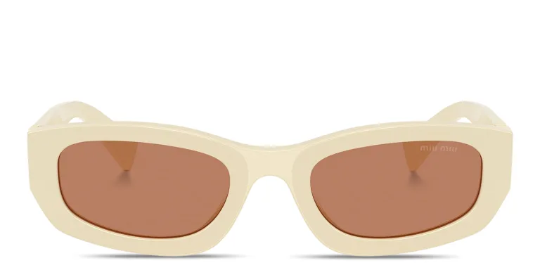 Shop MIU MIU Vertical Logo Irregular Sunglasses in White online.