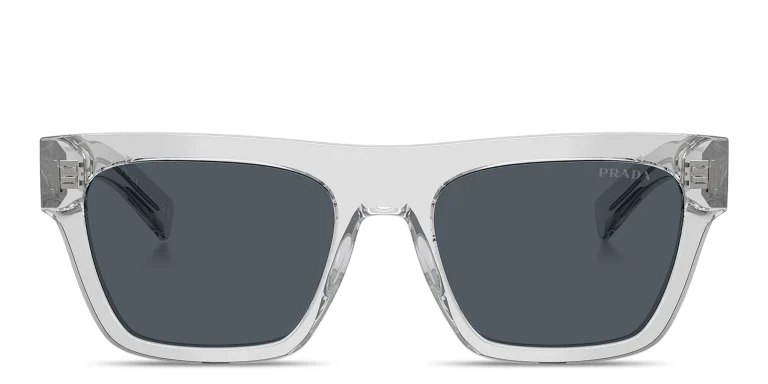 Shop PRADA Logo Signature Rectangle Sunglasses in Grey online.